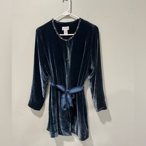 Soft Surroundings Velvet Embellished Tunic Cardigan with belt- Navy S